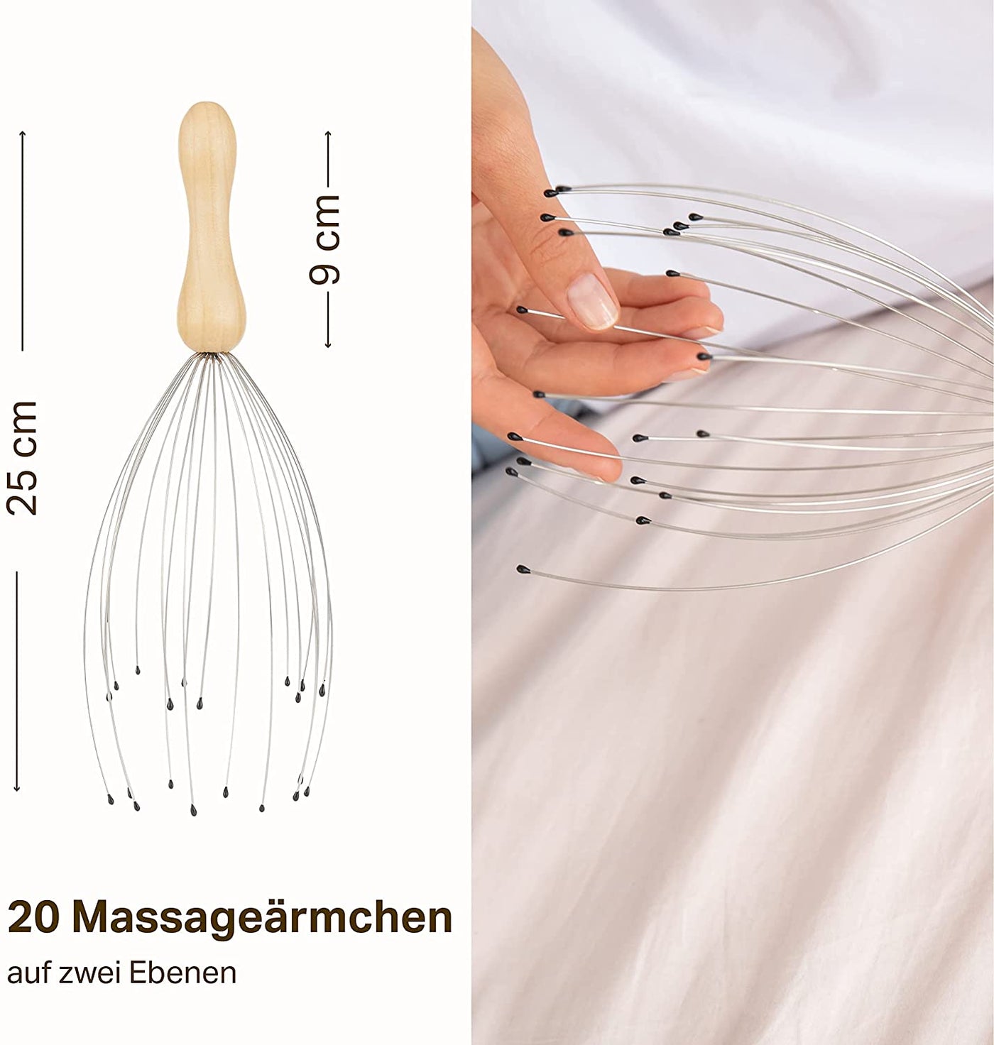 Kopfmassagerät mit 20 Fingern Holz