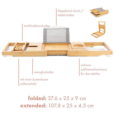 Ausziehbare Badewannenablage aus Bambus