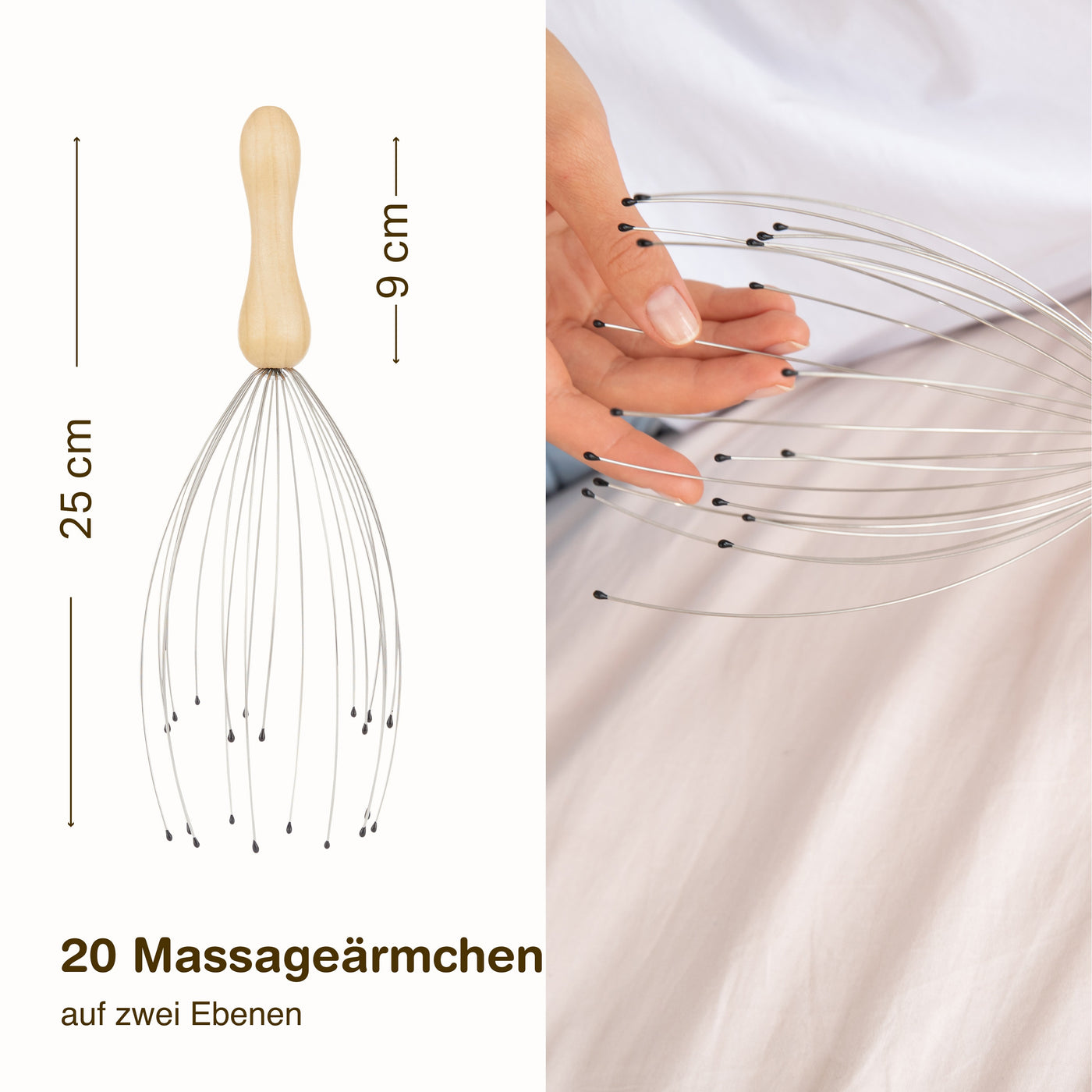 Kopfmassagerät mit 20 Fingern Holz